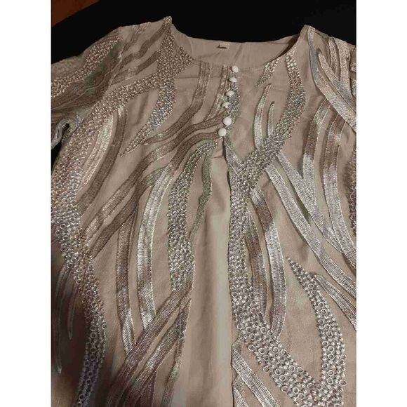 Medium Silver Grey Sleeve Dressy Mini Dress Christmas New Years Mother of Bride - Picture 3 of 4